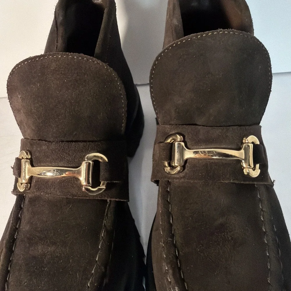 Madden NYC Lug Loafer Leon Chocolate Brown Boots Booties Faux Suede Sz 8.5 Woman